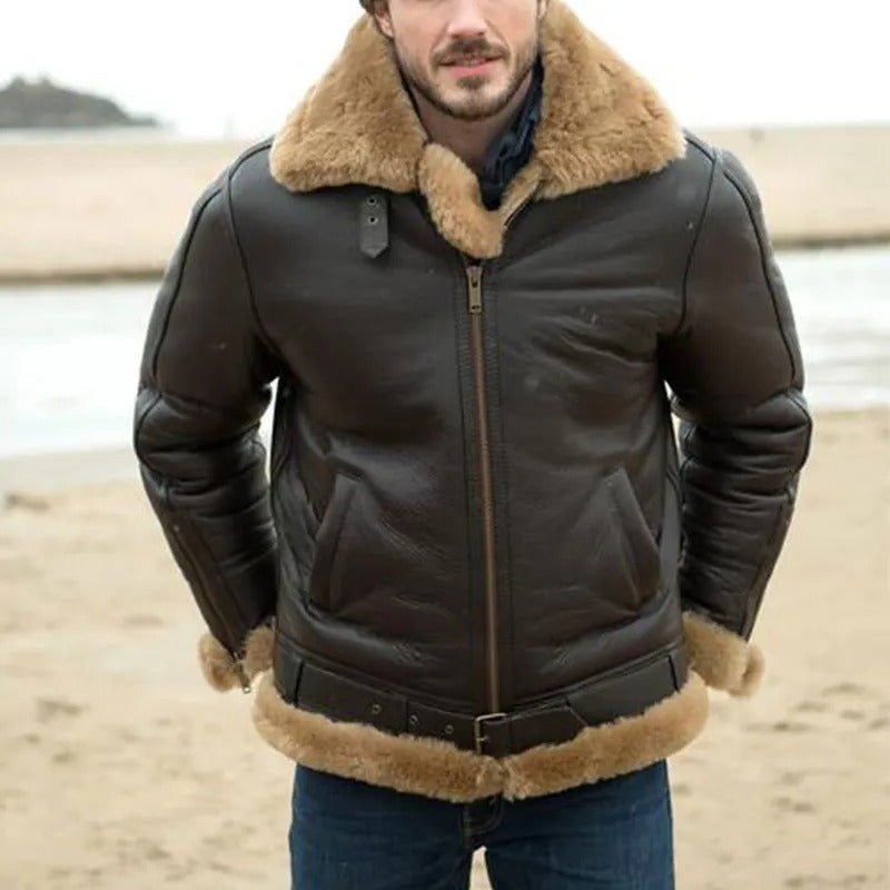 Faux-Sheepskin Leather Jacket