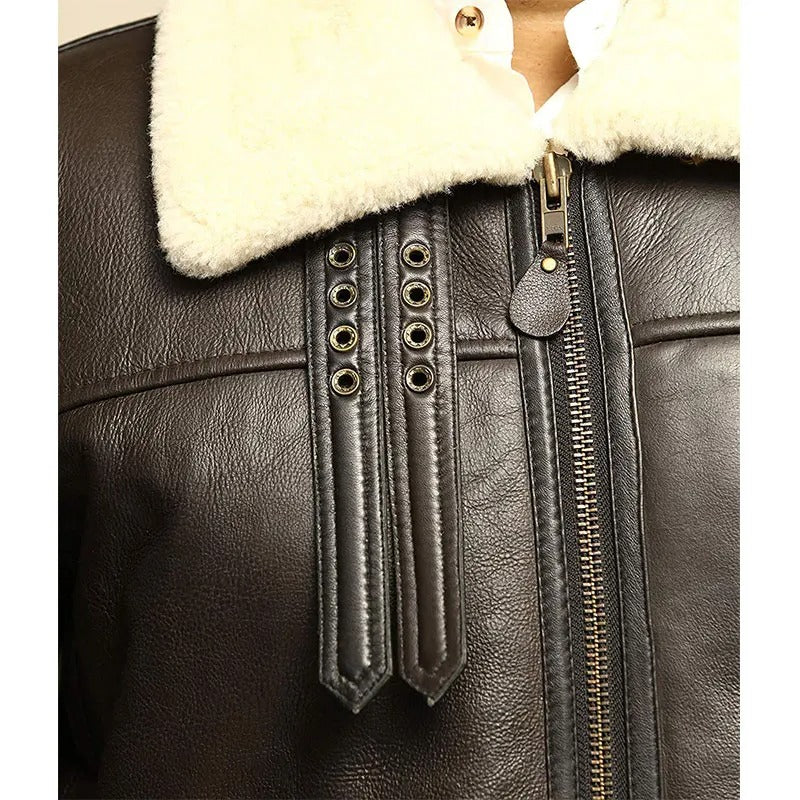 Faux-Sheepskin Leather Jacket