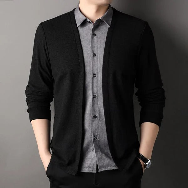 Fake Two Piece Shirt Collar Knitted Cardigan