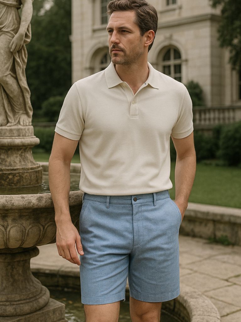 Bleu Horizon Linen Shorts - Cross & Crown