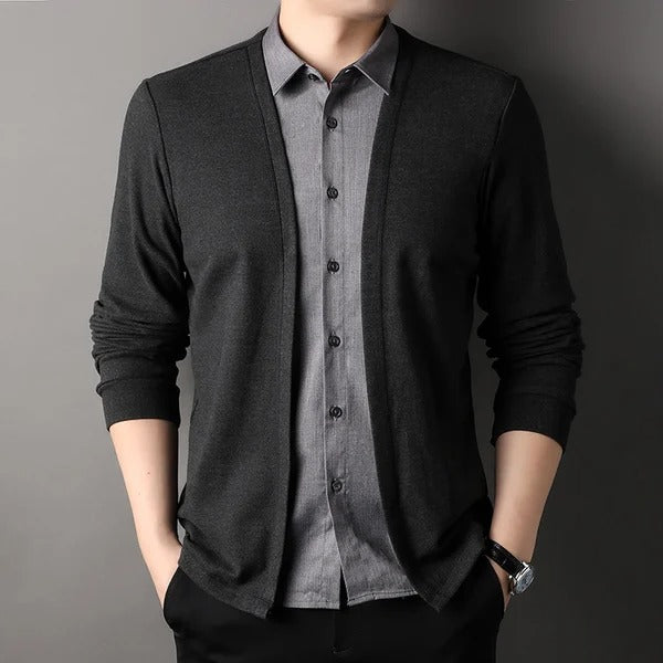 Fake Two Piece Shirt Collar Knitted Cardigan