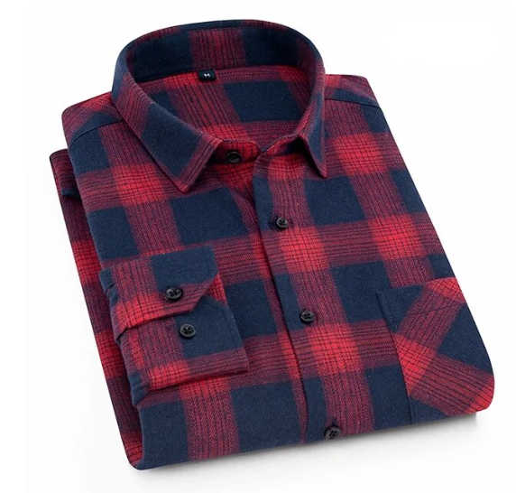 Pure Cotton Men's Plaid Shirt Long Sleeve